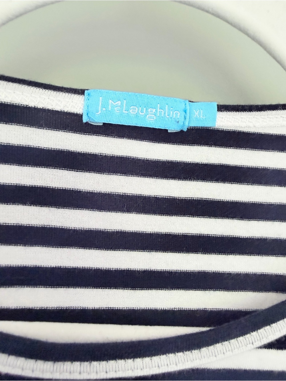 J. McLaughlin "Allie" Navy White Stripe Cotton Blend Nautical Short Sleeve Tee - Picture 11 of 15